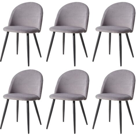 Wokaka Lot de 6 Chaise de salle à manger en velours Chaise de salon Coussins Doux en Velours Assise(gris)