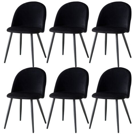 Wokaka Lot de 6 Chaise de salle à manger en velours Chaise de salon Coussins Doux en Velours Assise(noir)