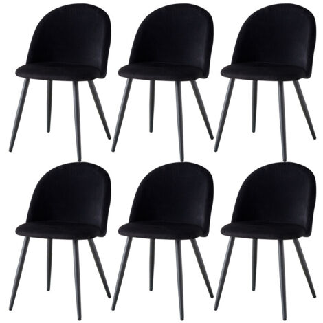 Wokaka Lot de 6 chaise de salle à manger - velours Chaise de salon Coussins Doux en Velours Assise(Noir)
