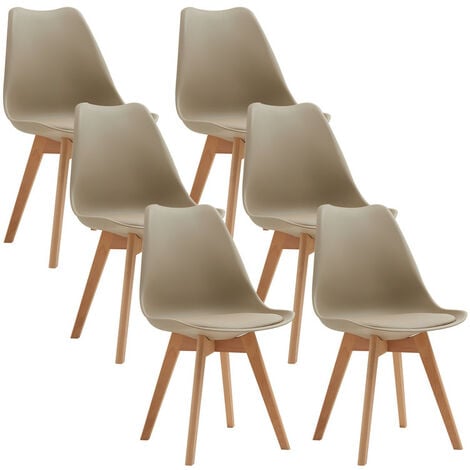 Wokaka Lot de 6 chaises de salle a manger - Coussin de siège en cuir-Scandinave(Kaki)