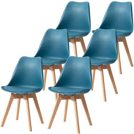 Wokaka Lot de 6 Chaises - Scandinaves - Chaises de Salle à Manger - Pieds en Bois - Bleu