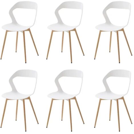 Wokaka – Lot de 6 chaises scandinaves en plastique blanc – Dossier ajouré géométrique – Pieds en métal antidérapants – Hauteur d'assise 47,5 cm