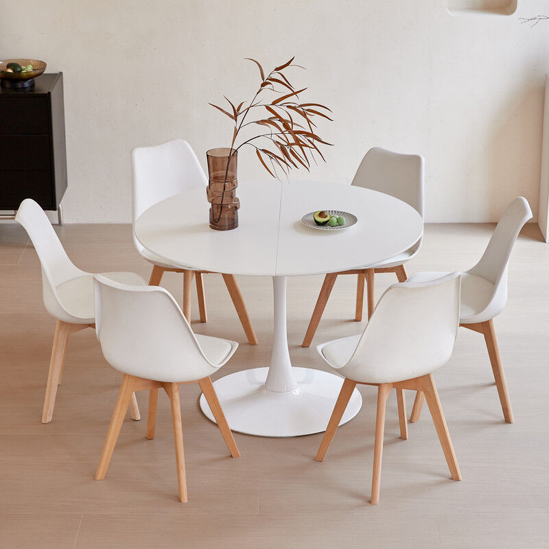 Wokaka - Lot Table et Chaises de Dalle à Manger - Table Moderne 110 cm Blanc - Chaises Blanc - 6 Chaises