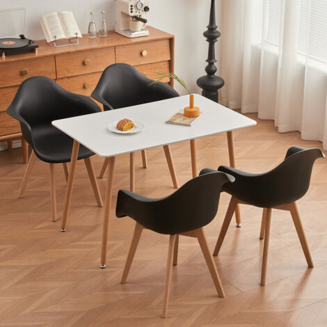 Wokaka Table à Manger et Chaises - chaises de scandinave (Lot de 2) - Table blanche - chaises de Noir