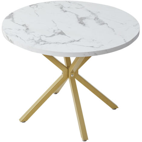 Wokaka – Table à manger ronde 100 cm – Motif marbré – Pieds en forme de torche – MDF haute qualité – Élégante et moderne