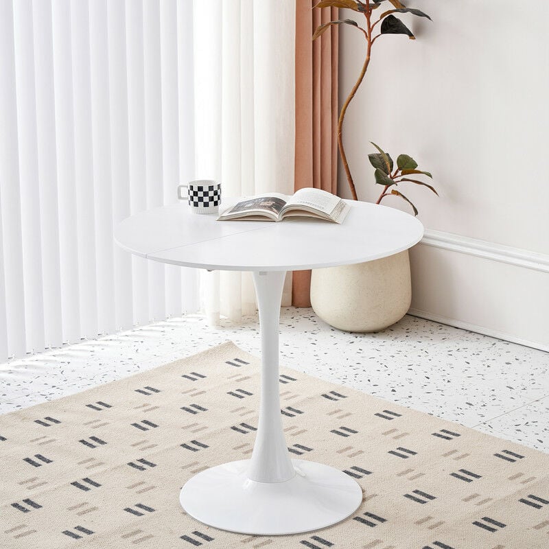 Table à manger ronde - mdf - Blanc - 2-4 personnes -l 80 x H75CM - Wokaka