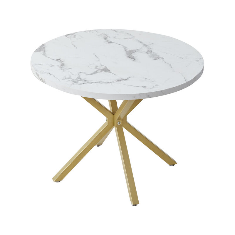 Table à manger – Motif marbre – Design table ronde – 100 x 77 cm (l x h) – Doré - Wokaka