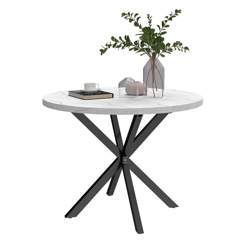 Table à manger – Motif marbre – Design table ronde – 100 x 77 cm (l x h) – Noir - Wokaka