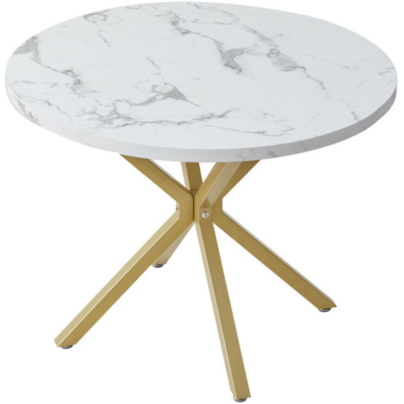 Wokaka - Table à manger – Motif marbre – Design table ronde – 100 x 77 cm (l x h) – Doré