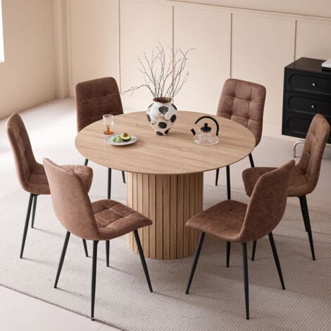 Wokaka Table Ronde - Table à Manger Base Bois - Grand Plateau MDF - Table à Manger Style Contemporain - L120 x H76 cm - Bois clair