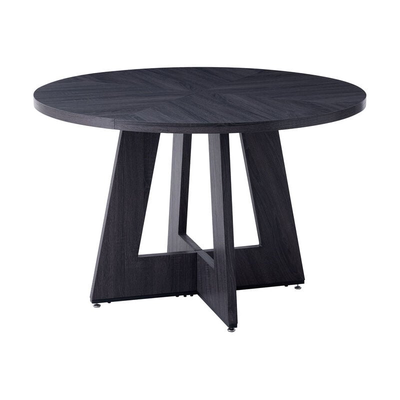 Table à Manger Ronde Moderne 120cm - Plateau en Bois Noir - 4-6 Personnes - Wokaka