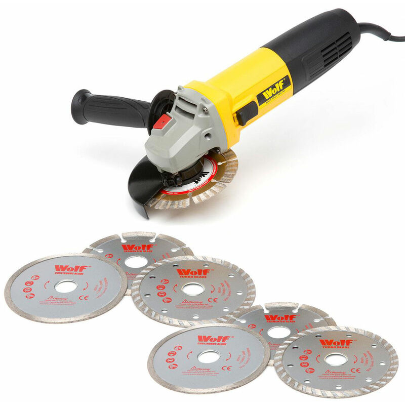 850w Angle Grinder & Two 3pc Disc Sets - Wolf