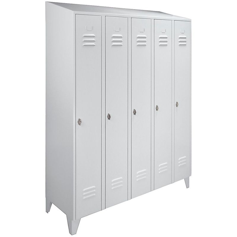 Wolf Armoire Metallique A Toit Incline Compartiments Sur Toute La Hauteur Largeur H T 1500 Mm 5 Compartiments Coloris Corps Gris Clair Ral 7035 4250618240299