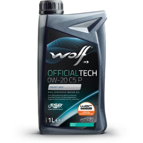 WOLF - Huile moteur 0W20 - OFFICIALTECH 0W20 C5 P - Bidon de 1 litre - 1052064 - Ce produit de marque WOLF est neuf.