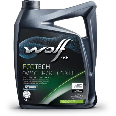 WOLF - Huile moteur ECOTECH 0W16 SP/RC G6 XFE - Bidon de 5 litres - 1047250 - Ce produit de marque WOLF est neuf.