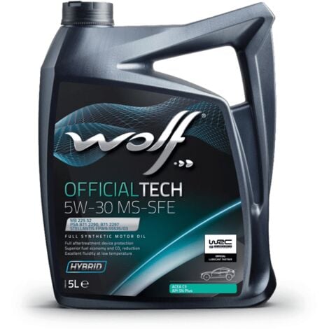 WOLF - Huile moteur OFFICIALTECH 5W30 MS-SFE - Bidon de 5 litres - 1053228 - Ce produit de marque WOLF est neuf.