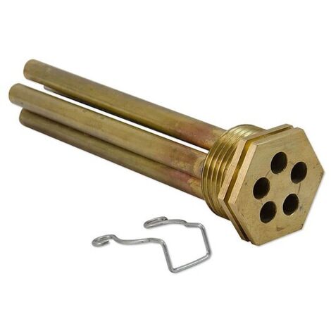 WOLF Messing-Tauchhülse 1'' für 5 Temperatur-Fühler - Tauchrohr-Innen-Ø 7 mm - L 130 mm - mit Halteklammer