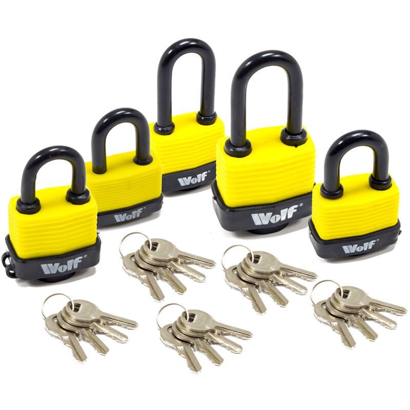 Security Heavy Duty Padlocks - Pack of 5 Assorted Sizes - Wolf
