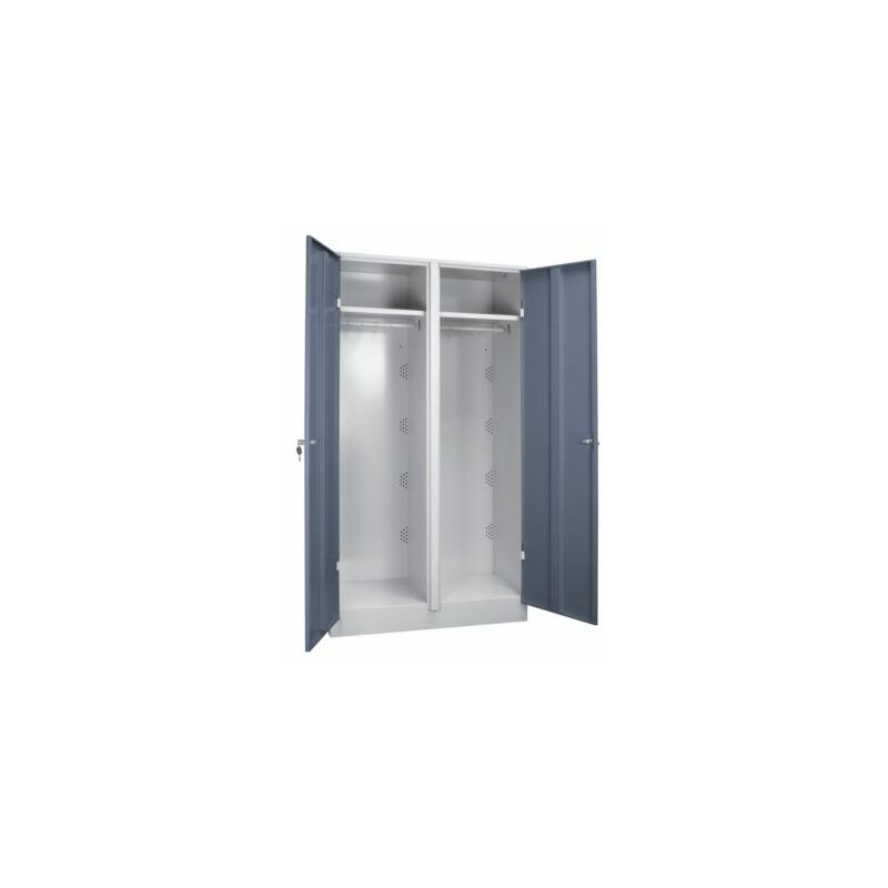 Wolf - Stahlschrank - Kleiderschrank breit, mit Bodensockel - Türen blaugrau RAL - Türfarbe: blaugrau RAL 7031