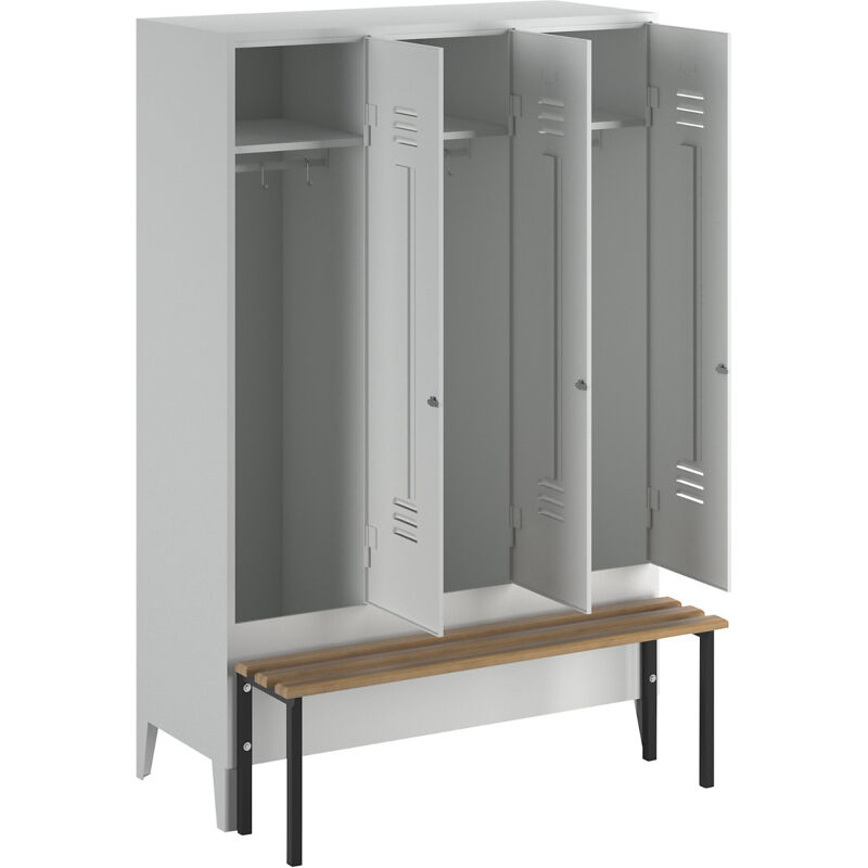 Wolf, Vestiaire Berlin 2 avec banc, 3 compartiments, gris