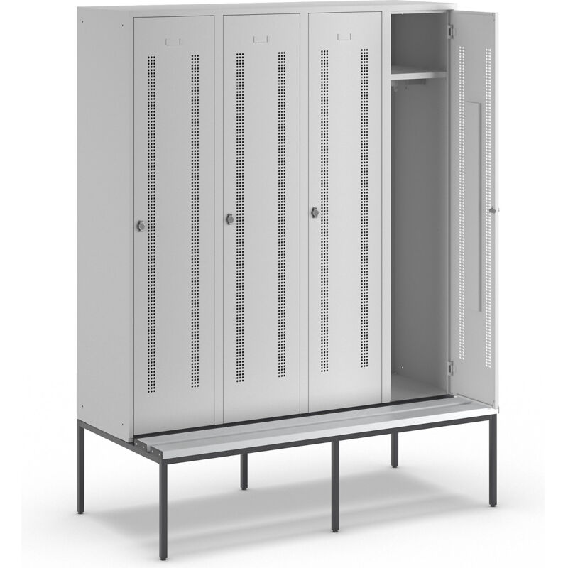 Wolf, Vestiaire Berlin 1 avec banc, 4 compartiments, gris