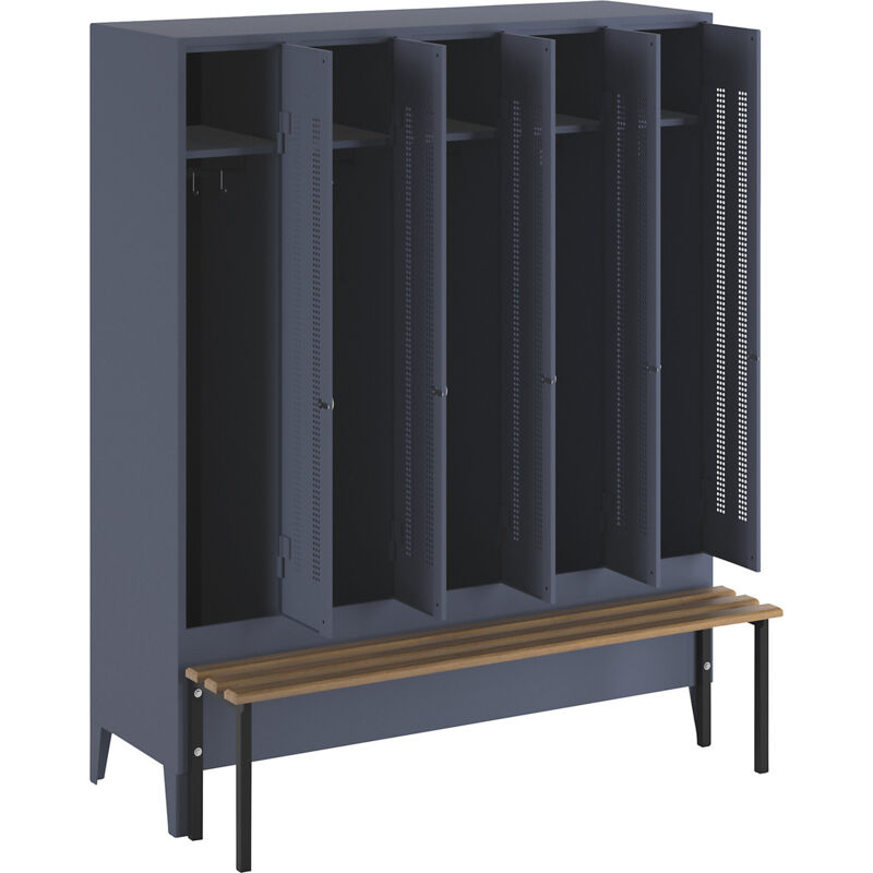 Wolf, Vestiaire Berlin 1 avec banc, 5 compartiments, gris bleu