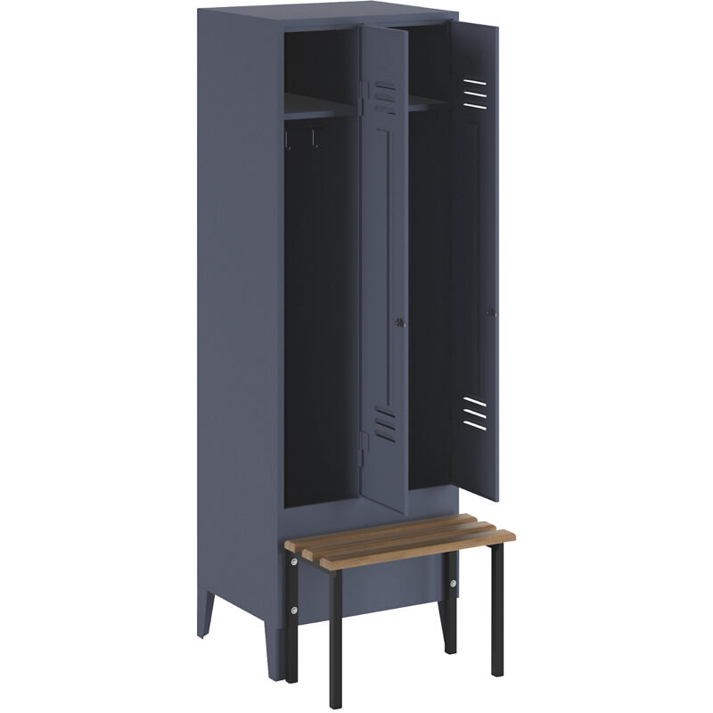 Wolf, Vestiaire Berlin 2 avec banc, 2 compartiments, gris bleu