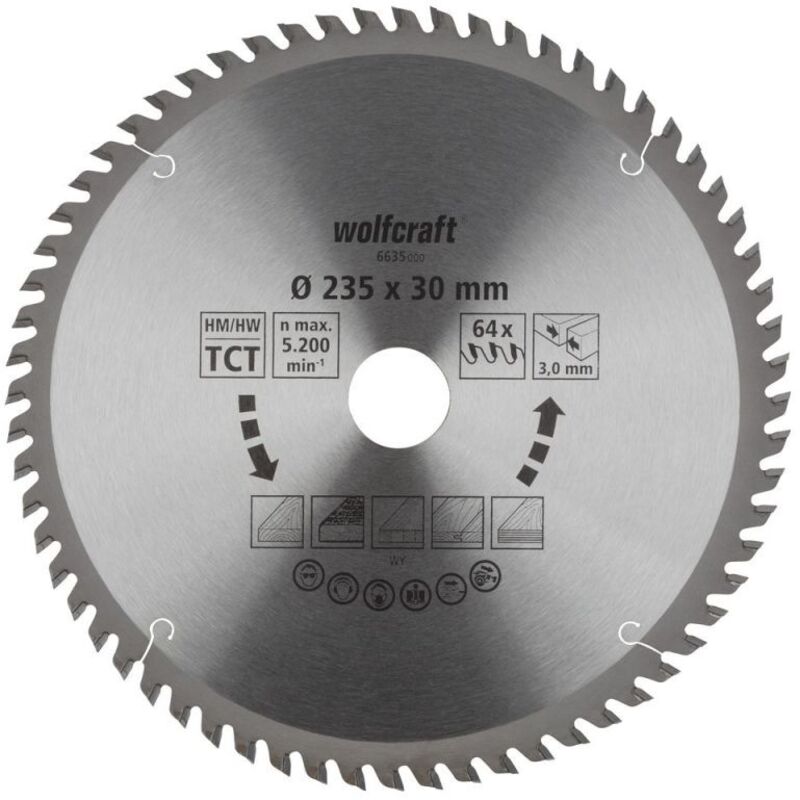 Wolfcraft Kreissägeblatt 235 X 30 Mm 64 Zähne Hartmetall Kreissägeblatt