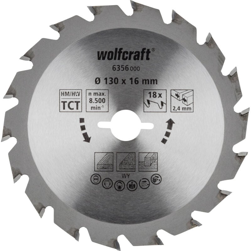 Image of Wolfcraft - Kreissägeblatt Serie grün ø 130 mm Bohrung ø 16 mm Kreissägeblatt