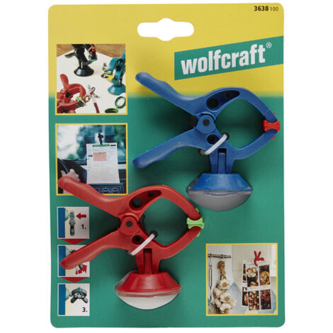 wolfcraft 2 morsetti a molla MINI 30 con ventosa I 3638100 I L'aiuto pratico – ideale per lavori in casa, hobby e progetti fai da te