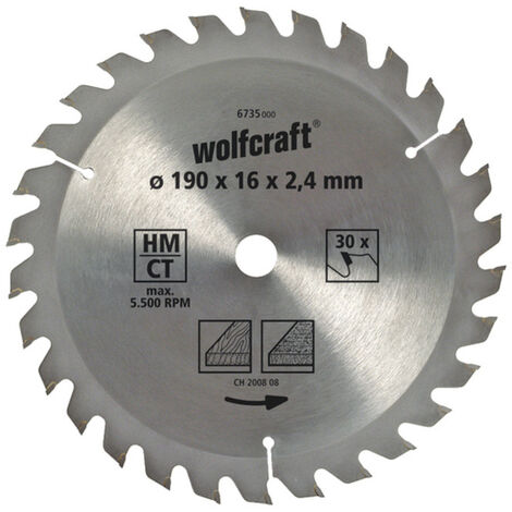 Wolfcraft  6735000 Hartmetall Kreissägeblatt 190 x 16 mm Zähneanzahl: 30 1 St.