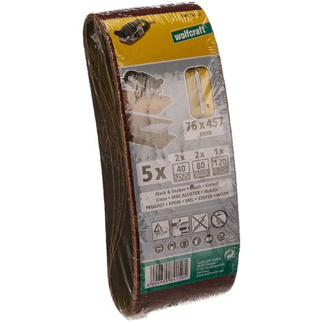 Wolfcraft 8415000 Nastri di Tela Abrasiva, Grana 40, 80, 120, 76 x 457 mm, 5 Pezzi