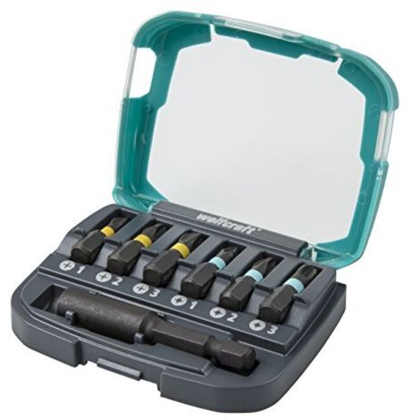 wolfcraft Bit-box Impact, impronta a croce (PH/PZ 1-3), 7 pezzi I 2974000 I 6 inserti Impact con tempra speciale per l'uso su avvitatori a percussione, diverse dimensioni disponibili, con portainserto