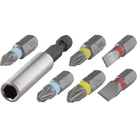 Wolfcraft Bit-Satz Solid, 7 Teile:. 1 Bithalter 6 Bits Schlitz 1,0 + 1,2