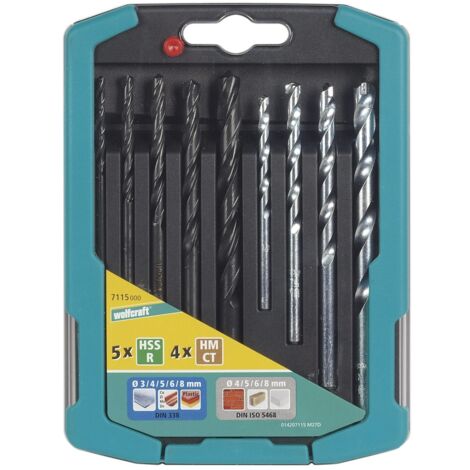 Wolfcraft Bohrer-Set Metall-Stein 9-teilig 7115000 Ø 3 - 8 mm Rundschaft Bohrersets