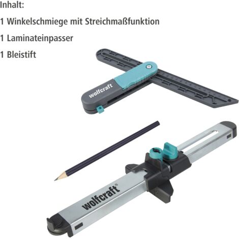 wolfcraft I Projekt-Set „Winkel übertragen und Laminat einpassen“ I 8660000 I Set für das einfache Verlegen von Vinyl und Laminat I Winkelschmiege  I Laminateinpasser
