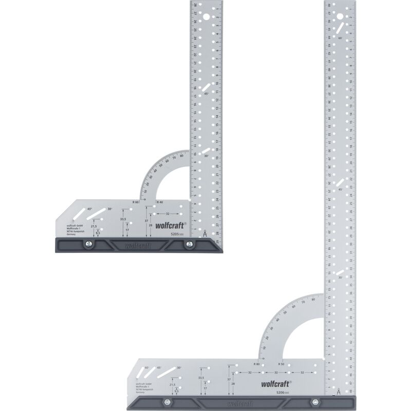 Wolfcraft - Kit de 2 Équerres de Menuisier Multifonctions - Longueur 300 et 500 mm - Mesurer, Tracer et Rapporter - réf. 8654000