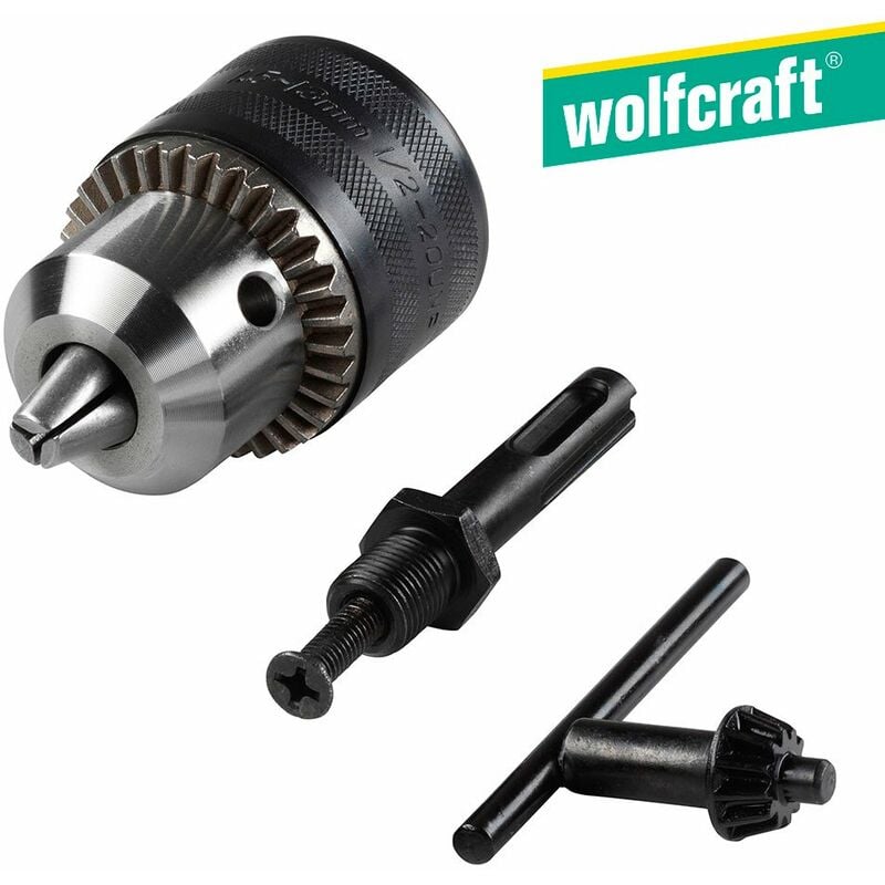 Image of Wolfcraft - Set sds-plus: mandrino per trapano 1,5-13 mm, chiave per mandrino s 2 a e adattatore per mandrino 2649000