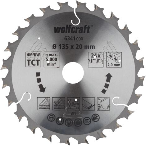 Wolfcraft Kreissägeblatt Ø 135 mm, Bohrung Ø 20 mm Hartmetall Sägeblatt
