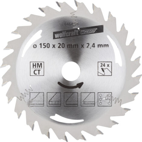 Wolfcraft Kreissägeblatt Ø 150 mm Bohrung Ø 20 mm 24 Zähne Kreissägeblatt