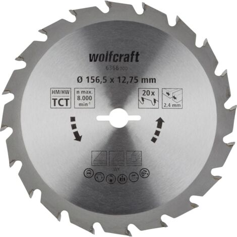 Wolfcraft Kreissägeblatt Ø 156,5 mm Bohrung Ø 12,75 mm 20 Zähne Kreissägeblatt