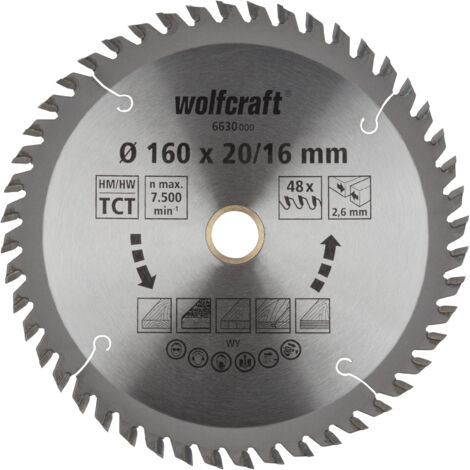 Wolfcraft Kreissägeblatt 160 x 20/16 mm 48 Zähne Hartmetall Kreissägeblatt