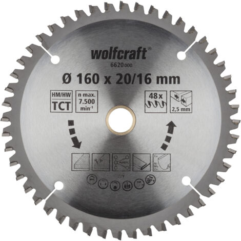 Wolfcraft Kreissägeblatt 160 x 20 mm 48 Zähne Chrom Vanadium Kreissägeblatt