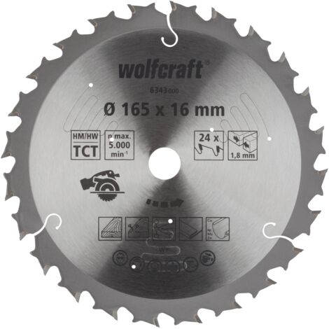 Wolfcraft Kreissägeblatt Ø 165 mm, Bohrung Ø 16 mm Hartmetall Sägeblatt