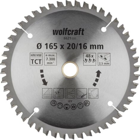 Wolfcraft Kreissägeblatt 165 x 20 mm 48 Zähne Chrom Vanadium Kreissägeblatt