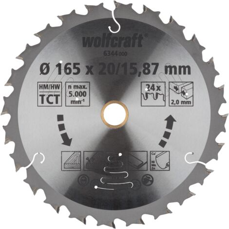 Wolfcraft Kreissägeblatt Ø 165 x 20 mm Hartmetall Sägeblatt