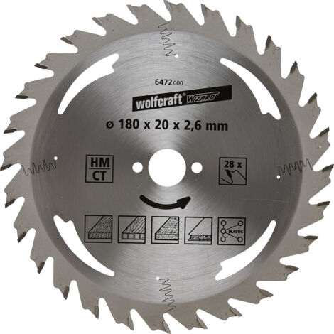 Wolfcraft Kreissägeblatt Ø 180 mm Bohrung Ø 20 mm 28 Zähne Kreissägeblatt