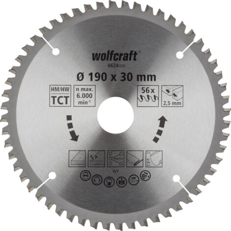 Wolfcraft Kreissägeblatt 190 x 30 mm 56 Zähne Crhrom Vanadium Kreissägeblatt