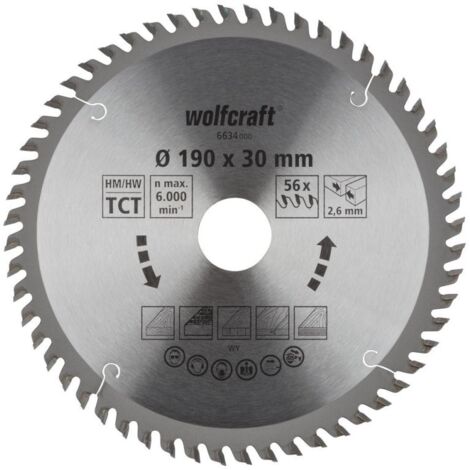 Wolfcraft Kreissägeblatt 190 x 30 mm 56 Zähne Hartmetall Kreissägeblatt