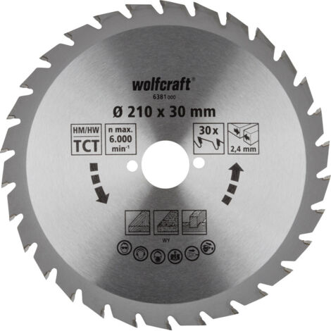 Wolfcraft Kreissägeblatt Ø 210 mm Bohrung Ø 30 mm 30 Zähne Kreissägeblatt